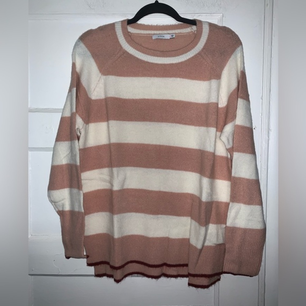 NWOT lush pink and cream striped lightweight sweater size medium - Picture 2 of 11